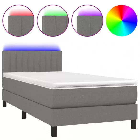 sötétszürke szövet rugós és LED-es ágy matraccal 90x190 cm