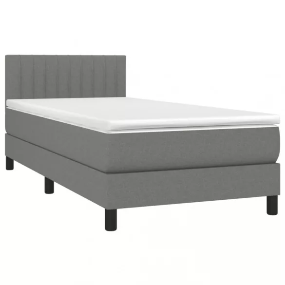 sötétszürke szövet rugós és LED-es ágy matraccal 90x190 cm