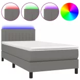 sötétszürke szövet rugós és LED-es ágy matraccal 90x200 cm