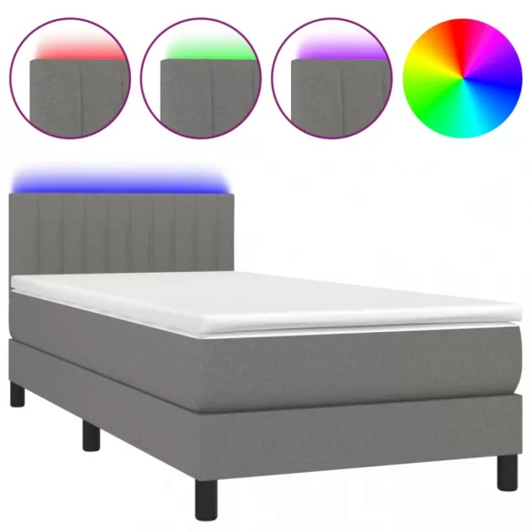 sötétszürke szövet rugós és LED-es ágy matraccal 100x200 cm