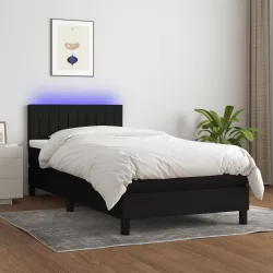 fekete szövet rugós és LED-es ágy matraccal 100x200 cm