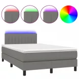 sötétszürke szövet rugós és LED-es ágy matraccal 120 x 200 cm