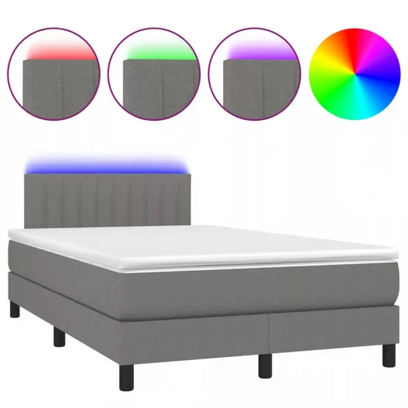 sötétszürke szövet rugós és LED-es ágy matraccal 120 x 200 cm