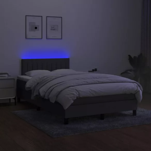 sötétszürke szövet rugós és LED-es ágy matraccal 120 x 200 cm