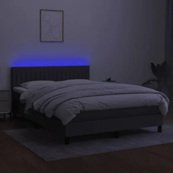 sötétszürke szövet rugós és LED-es ágy matraccal 140x190 cm
