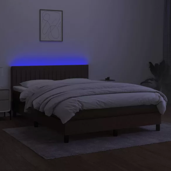 barna szövet rugós és LED-es ágy matraccal 140x190 cm