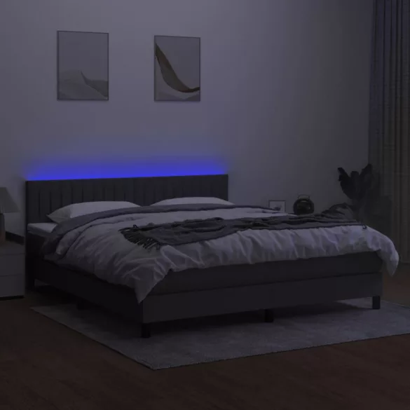 sötétszürke szövet rugós és LED-es ágy matraccal 160x200 cm