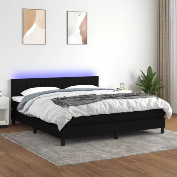 fekete szövet rugós és LED-es ágy matraccal 160x200 cm