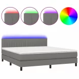 sötétszürke szövet rugós és LED-es ágy matraccal 180 x 200 cm