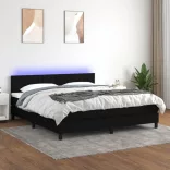 fekete szövet rugós és LED-es ágy matraccal 180 x 200 cm