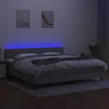 világosszürke szövet rugós és LED-es ágy matraccal 200x200 cm