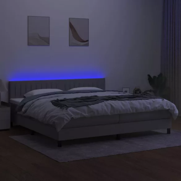 világosszürke szövet rugós és LED-es ágy matraccal 200x200 cm