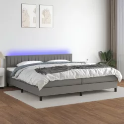   sötétszürke szövet rugós és LED-es ágy matraccal 200x200 cm