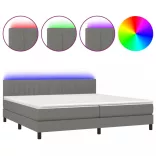sötétszürke szövet rugós és LED-es ágy matraccal 200x200 cm