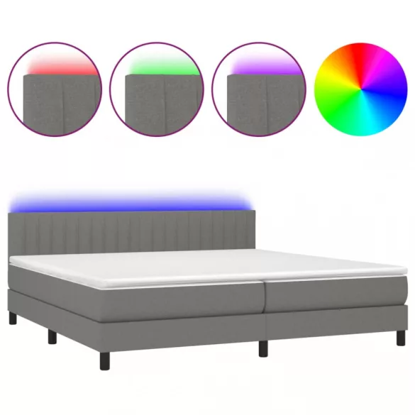 sötétszürke szövet rugós és LED-es ágy matraccal 200x200 cm