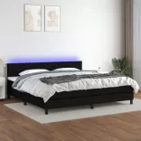fekete szövet rugós és LED-es ágy matraccal 200x200 cm