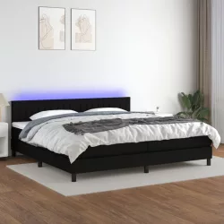 fekete szövet rugós és LED-es ágy matraccal 200x200 cm