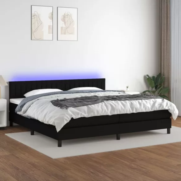 fekete szövet rugós és LED-es ágy matraccal 200x200 cm