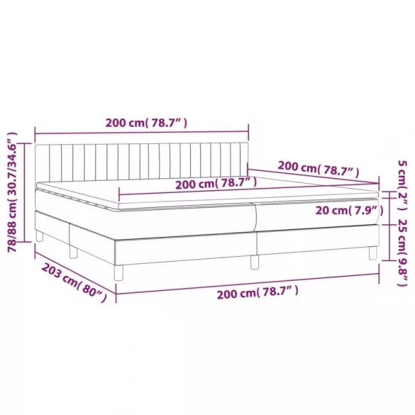fekete szövet rugós és LED-es ágy matraccal 200x200 cm
