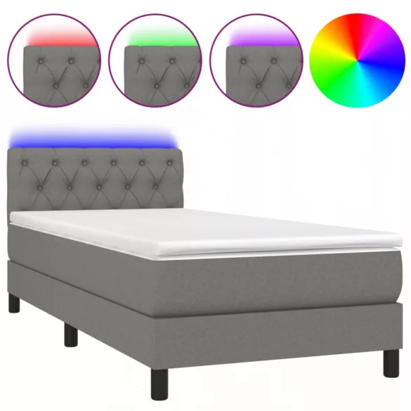 sötétszürke szövet rugós és LED-es ágy matraccal 80 x 200 cm