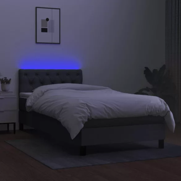 sötétszürke szövet rugós és LED-es ágy matraccal 80 x 200 cm