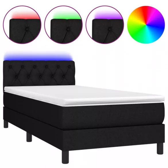 fekete szövet rugós és LED-es ágy matraccal 80 x 200 cm
