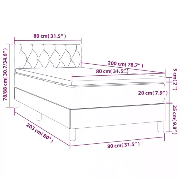 fekete szövet rugós és LED-es ágy matraccal 80 x 200 cm