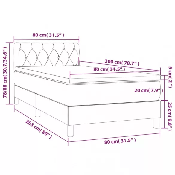 barna szövet rugós és LED-es ágy matraccal 80 x 200 cm