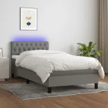 sötétszürke szövet rugós és LED-es ágy matraccal 90x190 cm