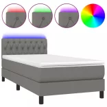 sötétszürke szövet rugós és LED-es ágy matraccal 90x190 cm