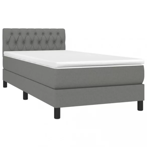 sötétszürke szövet rugós és LED-es ágy matraccal 90x190 cm