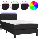 fekete szövet rugós és LED-es ágy matraccal 90x190 cm