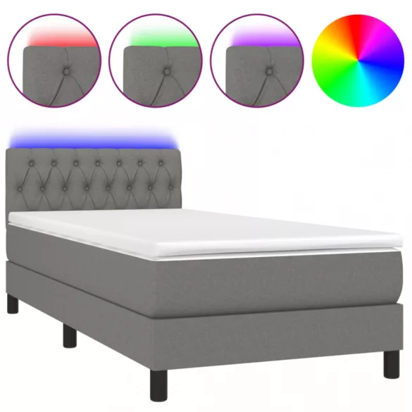 sötétszürke szövet rugós és LED-es ágy matraccal 90x200 cm