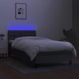 sötétszürke szövet rugós és LED-es ágy matraccal 90x200 cm
