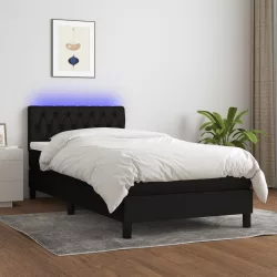 fekete szövet rugós és LED-es ágy matraccal 90x200 cm