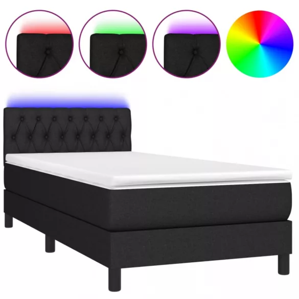fekete szövet rugós és LED-es ágy matraccal 100x200 cm