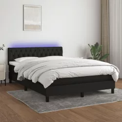 fekete szövet rugós és LED-es ágy matraccal 140x190 cm