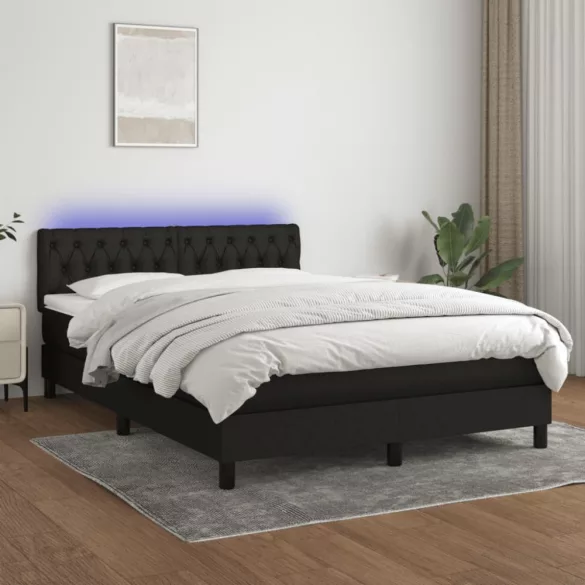 fekete szövet rugós és LED-es ágy matraccal 140x190 cm