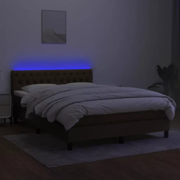 barna szövet rugós és LED-es ágy matraccal 140x190 cm
