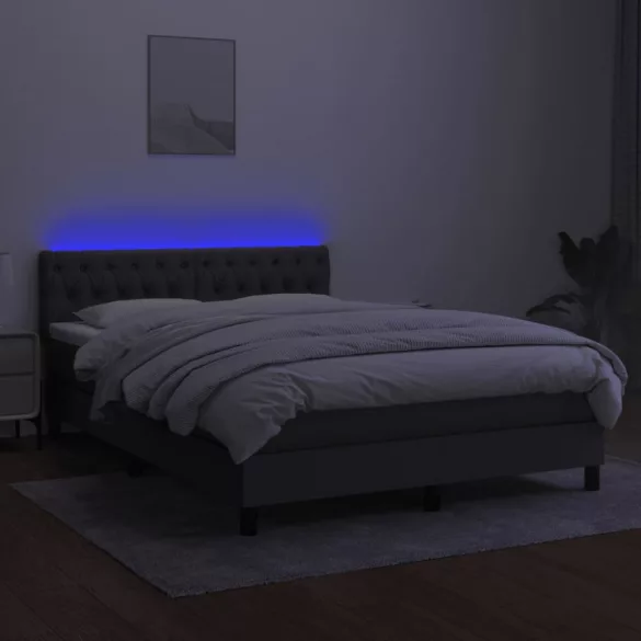 sötétszürke szövet rugós és LED-es ágy matraccal 140x200 cm