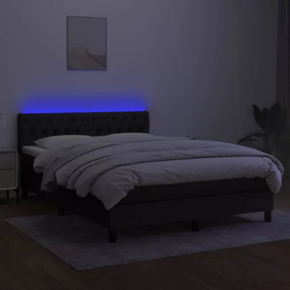 fekete szövet rugós és LED-es ágy matraccal 140x200 cm