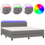 sötétszürke szövet rugós és LED-es ágy matraccal 160x200 cm