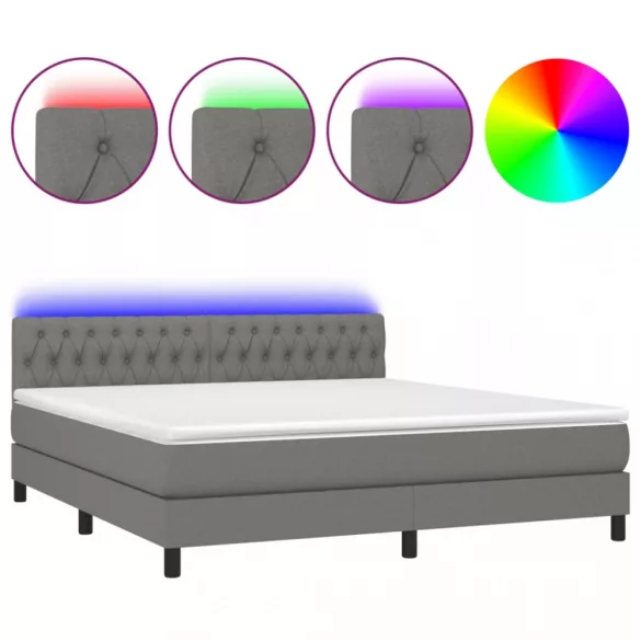 sötétszürke szövet rugós és LED-es ágy matraccal 160x200 cm