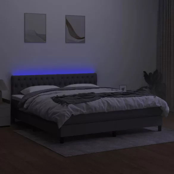 sötétszürke szövet rugós és LED-es ágy matraccal 160x200 cm