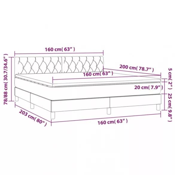 sötétszürke szövet rugós és LED-es ágy matraccal 160x200 cm