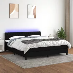 fekete szövet rugós és LED-es ágy matraccal 160x200 cm