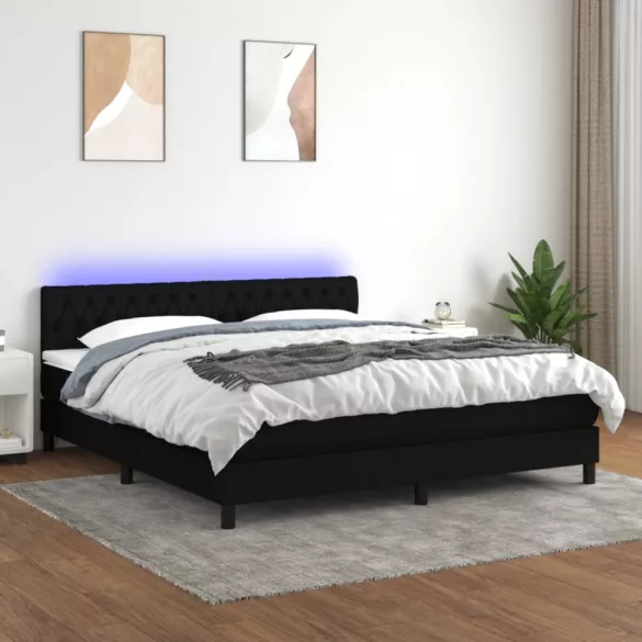 fekete szövet rugós és LED-es ágy matraccal 160x200 cm