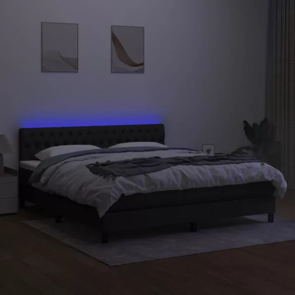fekete szövet rugós és LED-es ágy matraccal 160x200 cm