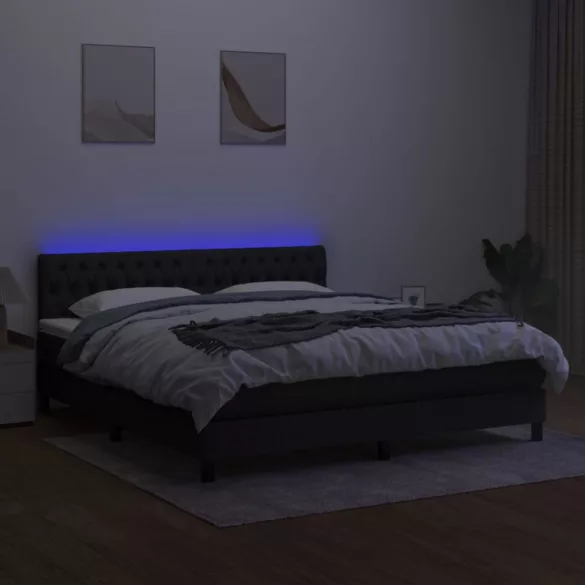 fekete szövet rugós és LED-es ágy matraccal 180 x 200 cm
