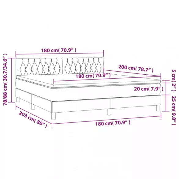 tópszínű szövet rugós és LED-es ágy matraccal 180 x 200 cm